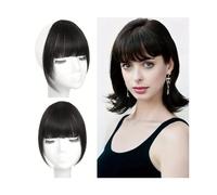 Bangs French Style Air Bangs Clip In Temples Hairpieces with Sideburns Straight Human Hair Daily Wear and Traceless Hairdressing Hairstyle(Brown Black)