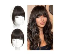 Bangs French Style Air Bangs Clip In Temples Hairpieces with Sideburns Straight Human Hair Daily Wear and Traceless Hairdressing Hairstyle(Dark Brown)