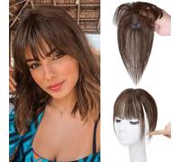 Bangs Hair Clip in Bangs, 100% Fringe Clip in Hair, Human Hair Extensions Hair Toppers, 360°Clip on Bangs Human Hair Pieces for Daily Wear for Women,Dark brown Thickened