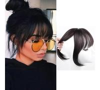 Bangs Hair Clip Natural Bangs Clip in Hair Extensions 3D Air Fake Bangs Hair Toppers for Thinning Hair Women One Piece Fringe Thin Front Bangs Clip with Temples Hairpieces (4#Black)