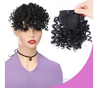 Bangs Hair Clip Synthetic Curly Hair Bangs Clip In Hair Extensions High Temperature Fiber Front Fake Fringe Hairpiece For Women Hairpieces (Color : 1B)