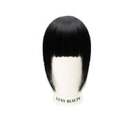 Bangs Hair Human Hair Bangs 3 Clips 3D Blunt Cut Natural Hair Bangs OverHead Clip in Hair Extensions Non-Remy 2.5"x4.5" Black Brown Blonde Hair Extensions(Jet Black 01)