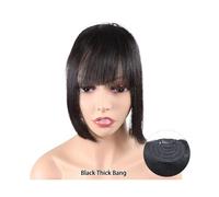 Bangs Hair Human Hair Hairpieces Toppers for Women Wispy Fake Clip in Bangs Black Brown Air Bang Fringe Blunt Hair Extensions(Black Thick Bang)