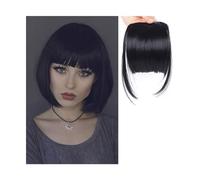Bangs Hair Synthetic Fake Blunt Hair Bangs 2 Clips in Hair Extension Neat Front Fake Fringe False Hairpiece for Women Clip in Bangs Hair Extensions(B)