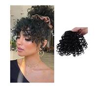 Bangs Hair Synthetic Fringe Curly Bangs Clips in Hairpieces Short Afro Curly Bangs Heat Resistant Soft Thick Front Fringe Hair Pieces Hair Extensions for Women Bangs Hair Clip(A)