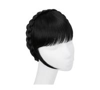 Bangs Hair Synthetic Headband Bangs Extension Fake Hair Blunt Fringe with Long Sides for Women Natural False Black Brown Blonde Bang Hair Extensions(1B)