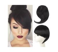 Bangs Synthetic Bangs Hairpiece Clip in the Front Side Fake Fringe Hair Extensions Blonde Hairstyle(Black Bangs)