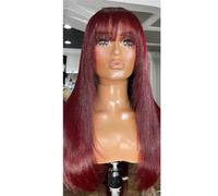 Bangs Wig Human Hair Short Bob Straight Wig With Bangs Human Hair Wigs Remy Hair Fringe Wig Wine Red 22 Inch Wig#180%
