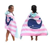 BANGSAUR Children's Hooded Bath Beach Towel, 100% Cotton 50"x30" Wrap, Kids Toddlers Girls Boys 3-12 Years Coverup(Striped Whale)