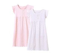 BANGSAUR Girls' Nighties, Cotton Heart Print Princess Sleepwear, 2-Pack Nightdress 3-15 Years(Flutter Sleeve,10-12Years)