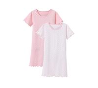 BANGSAUR Girls' Nighties, Cotton Heart Print Princess Sleepwear, 2-Pack Nightdress 3-15 Years(Short Sleeve,7-8Years)