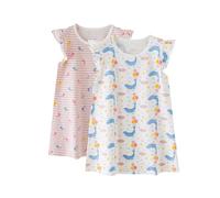 BANGSAUR Girls' Nighties, Flutter Sleeve Nightwear, Cotton Sleepshirts Nightdress, 2-Pack 3-10 Years White Blue Strawberry 9-10 Years