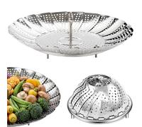 BangShou Steamer Basket for Cooking, 9'' Vegetable Steaming Insert for Saucepan, Stainless Steel Collapsible Food Steam Rack for Pan, Metal Folding Veg Petal Steamer with Handle