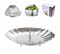 BangShou Steamer Basket for Cooking, 9'' Vegetable Steaming Insert for Saucepan, Stainless Steel Collapsible Food Steam Rack for Pan, Metal Folding Veg Petal Steamer with Handle