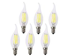 BANGSHUO Pack 6 E14 Vintage Candelabra LED Bulb 4W C35 400 Lumens Cool White 6000K Chandelier Light Bulbs C35 Filament LED Candle Bulb Flame Tip No Dimmable
