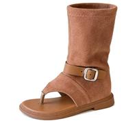 BANGTEUO Girls Open Toe Flip Flop Boots Gladiator Comfort Slip On Ankle Buckle Thong Sandal Mid-Calf Boots Cute Y2k For Daily Casual Dressy
