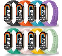 BANGTING 8 PCS Sport Straps Compatible with Xiaomi Mi Band 10/9/8, TPU Waterproof Strap for Xiaomi Smart Band 10/9/8 Bracelet Women Men, Mi Band 10 Bracelets Wristbands for Mi Fit 9 Straps (8 Colors)