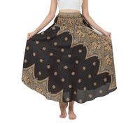 Banjamath® Women's Long Bohemian Style Gypsy Boho Hippie Skirt, Black Peacock Flower, XL