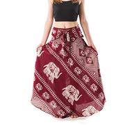 Banjamath® Women's Long Bohemian Style Gypsy Boho Hippie Skirt, Elephant Red, L
