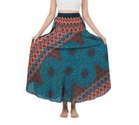 Banjamath® Women's Long Bohemian Style Gypsy Boho Hippie Skirt, Teal Mandala, XXL