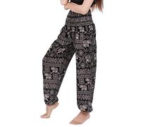 Banjamath Women's Smocked Waist Harem Hippie Boho Yoga Palazzo Casual Pants - black - Medium