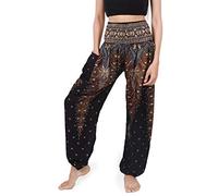 Banjamath Women's Smocked Waist Harem Hippie Boho Yoga Palazzo Casual Pants - black - XL