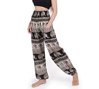 Banjamath Women's Smocked Waist Harem Hippie Boho Yoga Palazzo Casual Pants - Blue - XL