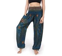 Banjamath Women's Smocked Waist Harem Hippie Boho Yoga Palazzo Casual Pants - Green - XL