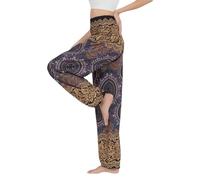 BANJAMATH® Women's Smocked Waist Harem Hippie Boho Yoga Palazzo Casual Pants, Mandala Black, XXL