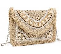 Banjara Boho Embroidered Clutch Bag for Women, Cowrie Shell Fringe Purse