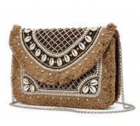 Banjara Boho Embroidered Clutch Bag for Women, Cowrie Shell Fringe Purse