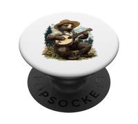 Banjo Bear Folk Music Player Straw Hat Overalls PopSockets Adhesive PopGrip