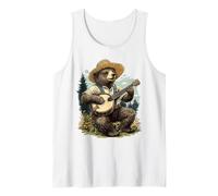 Banjo Bear Folk Music Player Straw Hat Overalls Tank Top