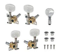 Banjo Closed-Back Tuning Machines Set, 2 Left + 2 Right Celluloid & Zinc Alloy Tuners - Chrome Finish with Anti-Slip Hook & Hardware (8x6x3cm)