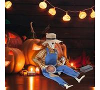 Banjo Halloween Skeletons,Animatronic Halloween Decorations,Animated Skull with Light Eyes,Country Cowboy Skull Playing Musical Statue for Haunted House Party home Indoor Decor (1, yellow)