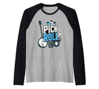 Banjo Pick Roll Music Bluegrass Raglan Baseball Tee