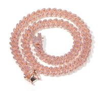 BANKAIJEWE Hip Hop 12MM Full Iced Out Paved Pink Rhinestones Miami Prong Cuban Chain CZ Bling Rapper Necklaces Bracelet For Men Jewelry