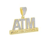 BANKAIJEWE Iced Out Bling Letters ATM Pendant Necklaces Silver Color Rectangle CZ Zircon After The Money Charm Men's Hip Hop Jewelry
