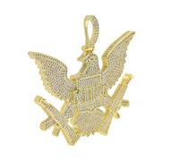 BANKAIJEWE Iced Out Bling Zircon King Bald Eagle Pendant Necklace Two Tone Color CZ Letter Double Gun Charm Men Hip Hop Rock Jewelry