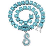 BANKAIJEWE Iced Out Blue Cursive Initial Crystal Letter Necklace For Women Square Cuban Chain Rapper Necklace Jewelry, S, Metal, No Gemstone