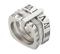 BANKAIJEWE - Women's Luxury Stainless Steel Three Layer Roman Numerals CZ Engagement Ring Wedding Rings Fashion Accessories Creative Gift