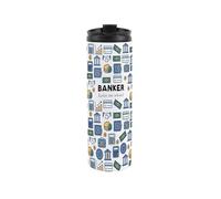 Banker Travel Mug - Funny Novelty Gift for Finance Workers - Reusable Stainless Steel Vacuum-Sealed Double-Walled 500ml Flask with Lid