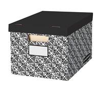 BANKERS BOX 10 Pack STOR/FILE Decorative Medium-Duty File Storage Boxes, FastFold, Lift-Off Lid, Letter/Legal, Black/White Brocade