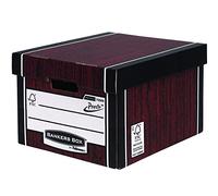BANKERS BOX 10 Premium Classic Storage Box with Lids - Cardboard Storage Box with Lids for Office Storage - Archive Boxes with Handles - W33 x H25.4 x D38.1cm (Pack of 10) - Woodgrain