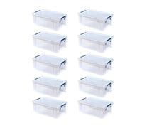 BANKERS BOX 10pk x 10L Plastic Storage Boxes with Lids. ProStore Super Strong Stackable Plastic Storage Boxes (14 x 34 x 21.5cm), Made in the UK, Clear