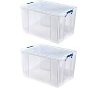 BANKERS BOX 2 x 85L Plastic Storage Boxes with Lids. ProStore Super Strong Stackable Plastic Storage Boxes (37.5 x 57.5 x 38cm), Made in the UK, Clear