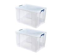 BANKERS BOX 2 x 85L Plastic Storage Boxes with Lids. ProStore Super Strong Stackable Plastic Storage Boxes (37.5 x 57.5 x 38cm), Made in the UK, Clear