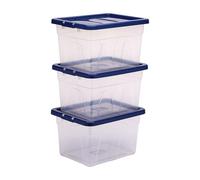 BANKERS BOX 22L Plastic Storage Box 3-Pack, BPA-Free & 100% Recycled Lids, Nesting & Stackable, Dust Cover Lid, 24.5x32x40cm, Ideal for Home & Office Organisation