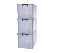 Bankers Box 3x 36L Plastic Storage Boxes with Lids. ProStore Super Strong Stackable Plastic Storage Boxes (31.5 x 47.5 x 38cm), Made in the UK, Clear