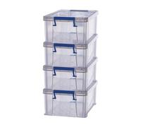 BANKERS BOX 4x 10L Plastic Storage Boxes with Lids. ProStore Super Strong Stackable Plastic Storage Boxes (14 x 34 x 21.5cm), Made in the UK, Clear